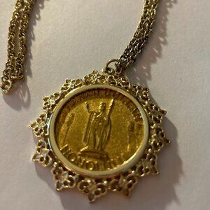 Gold-Tone King Kamehameha Hawaii Dollar Waikiki Beach Diamond Head Pendant